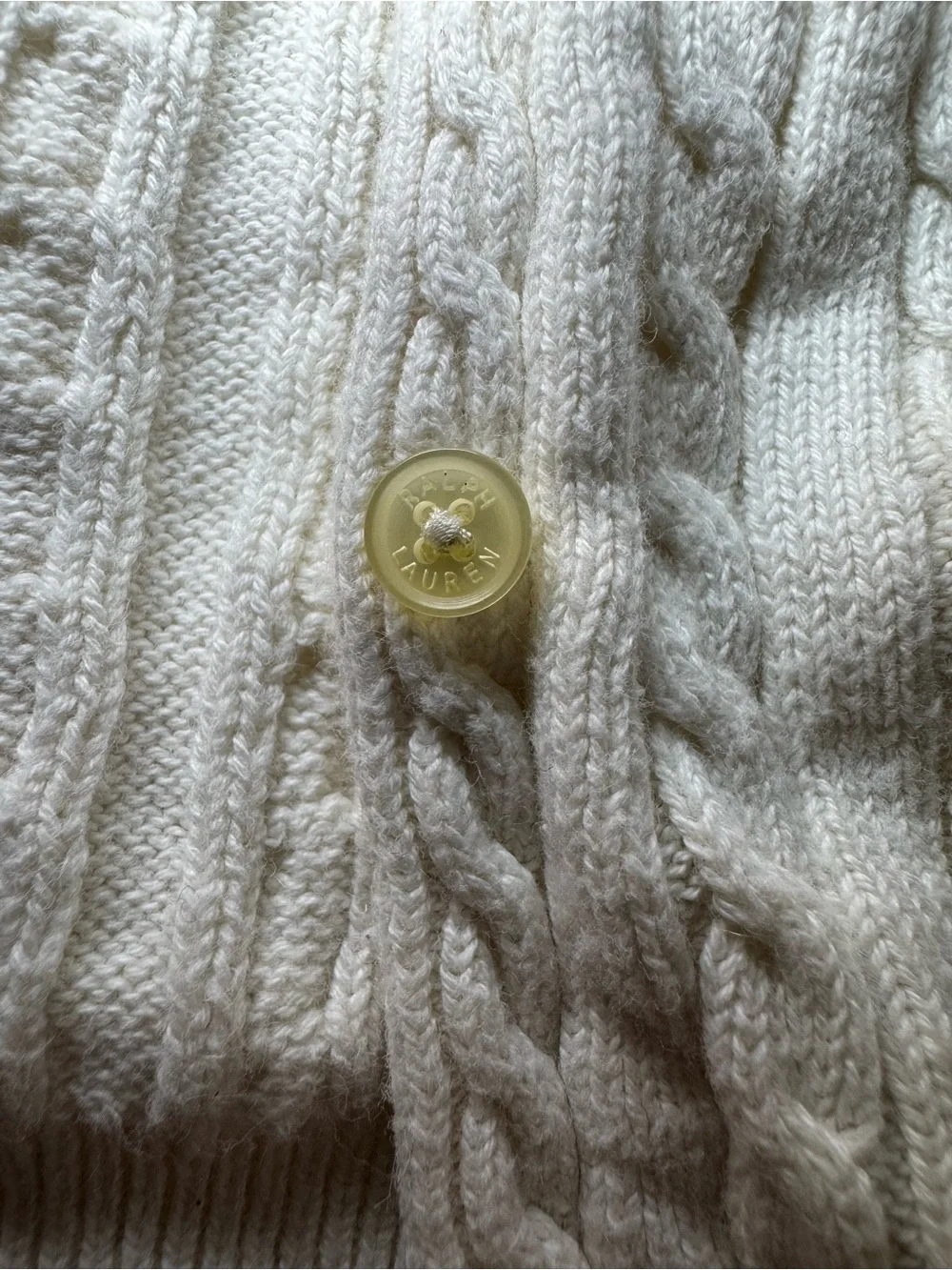 Ralph Lauren Cream Cable-Knit Cardigan with Pink Polo Logo